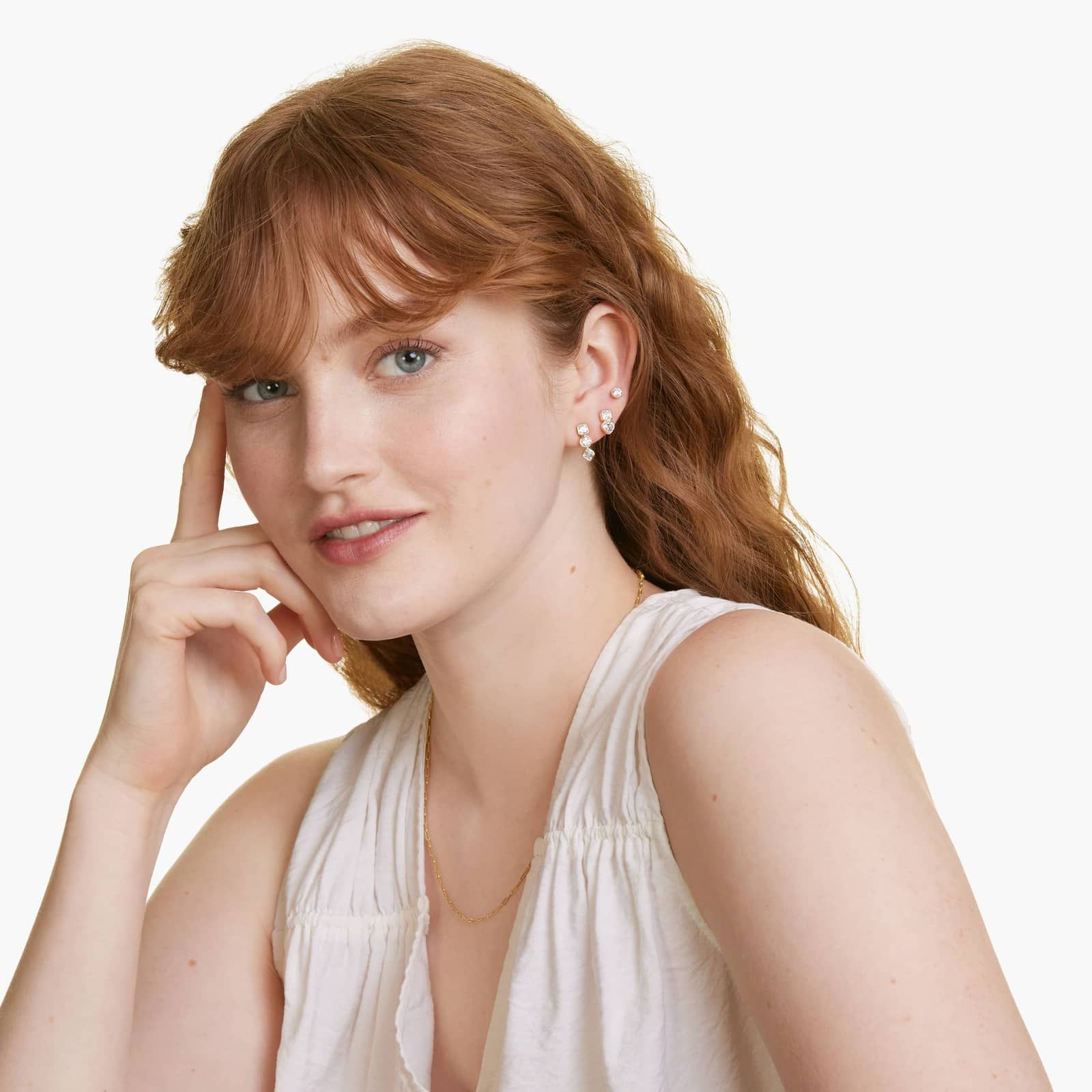 Fancy Bezel Drop Earrings With Asscher Cut and Round Lab-Grown Diamonds In 14K Yellow Gold