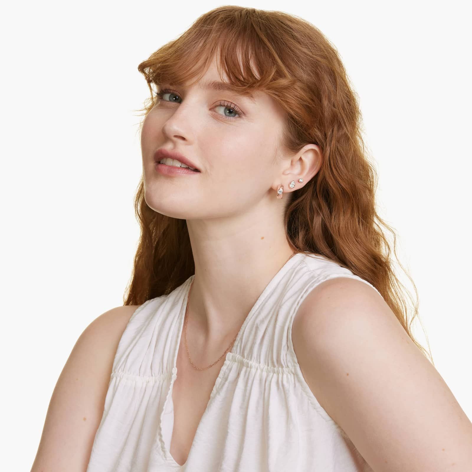 14K Rose Gold Fancy Bezels Lab Grown Pear Diamond Huggie Hoop Earrings