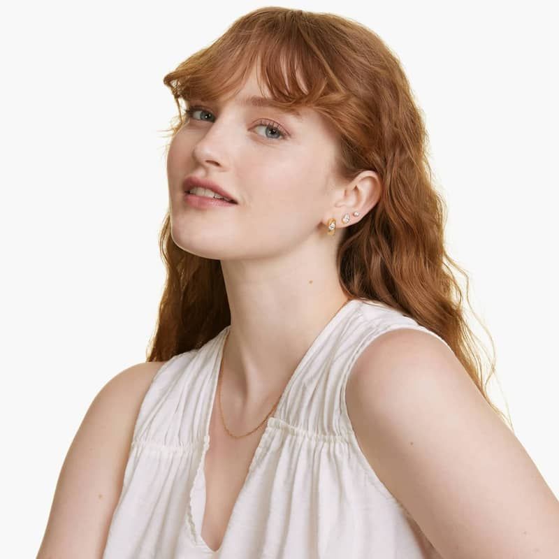 14K Yellow Gold Fancy Bezels Lab Grown Pear Diamond Huggie Hoop Earrings