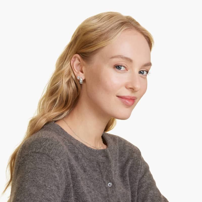 14K White Gold Fancy Bezels Lab Grown Emerald Diamond Stud Earrings