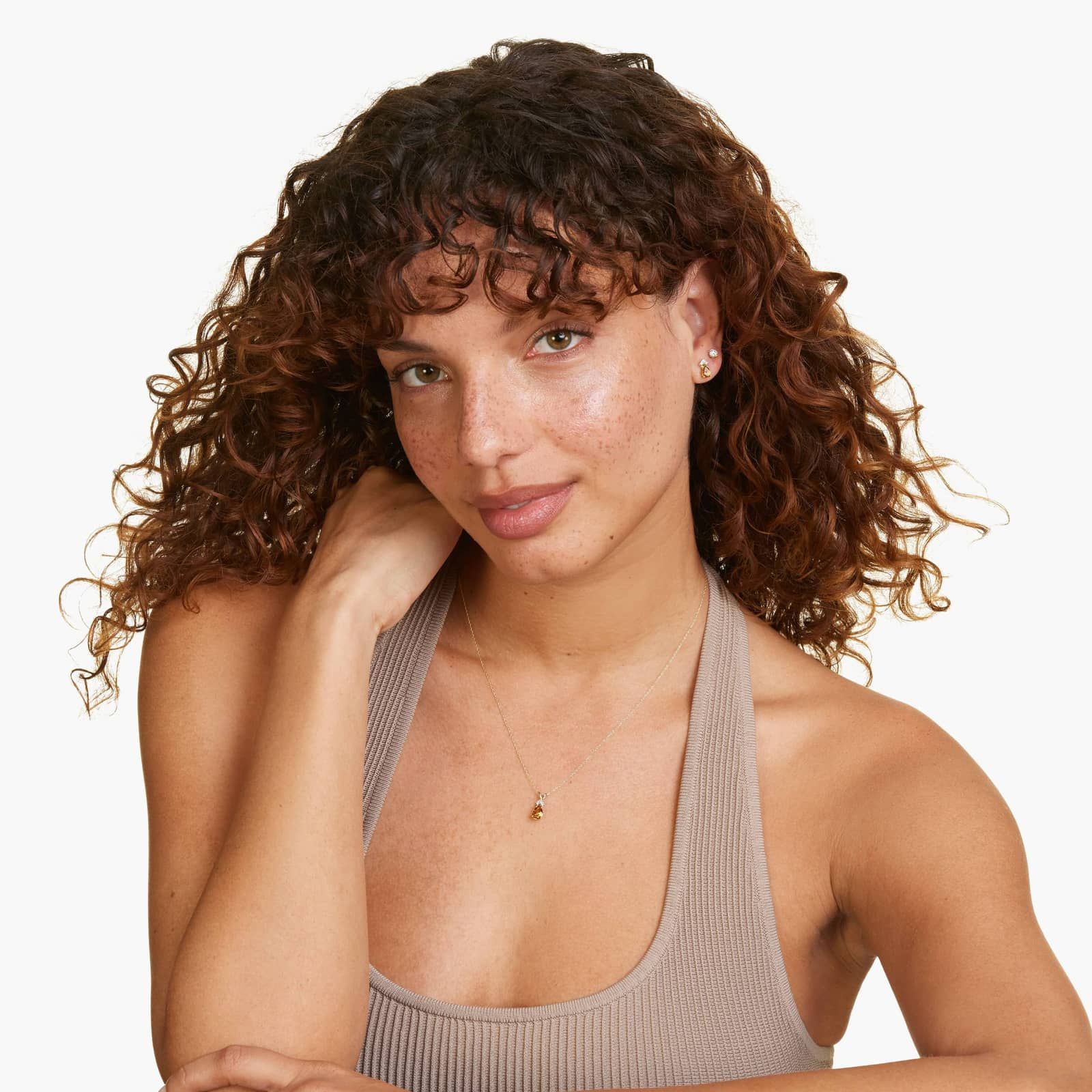 Pear Shape Citrine And Tri-Diamond Stud Earrings In 14K Yellow Gold