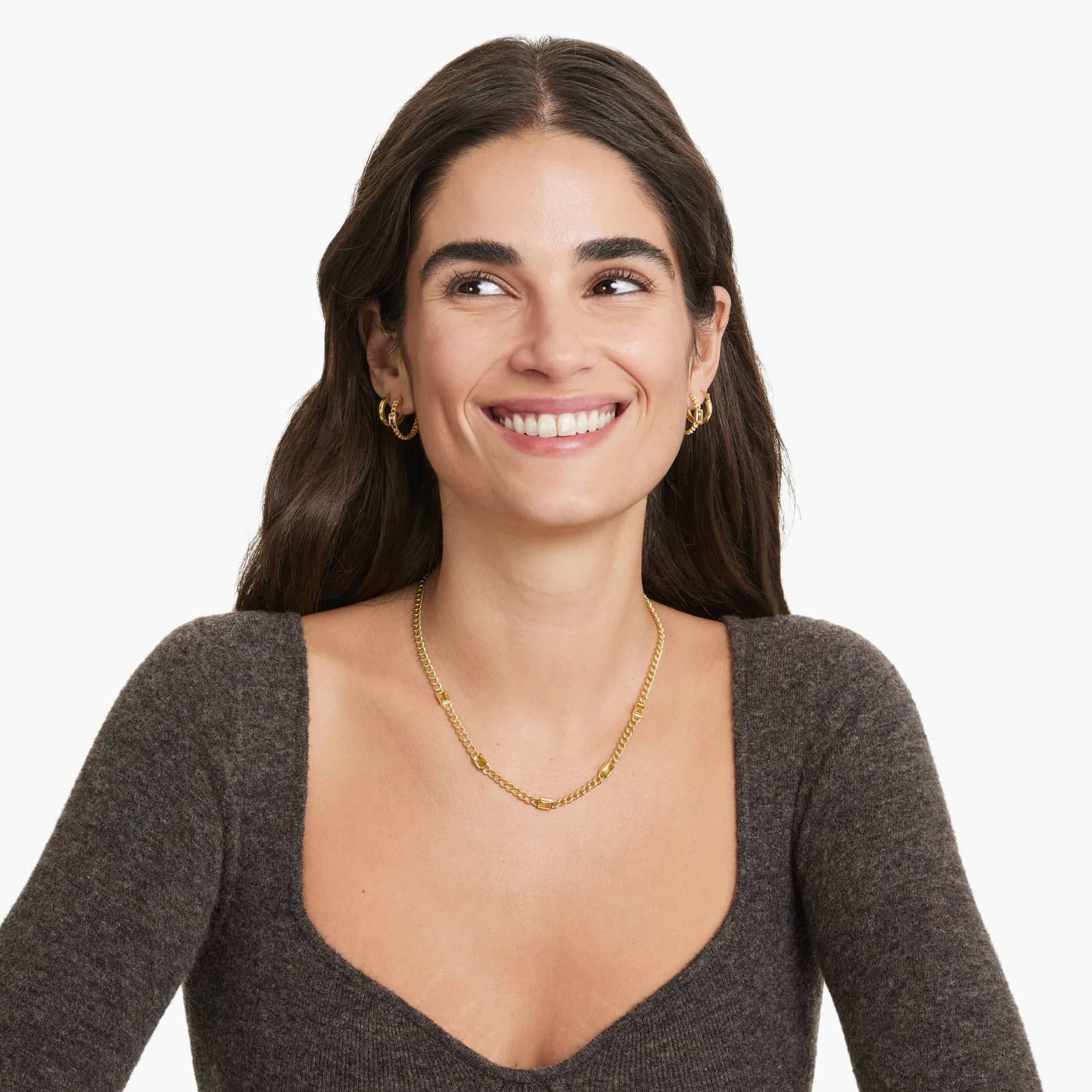 Radiant Reflections Citrine Curb Chain Hoop Earrings In 14K Yellow Gold