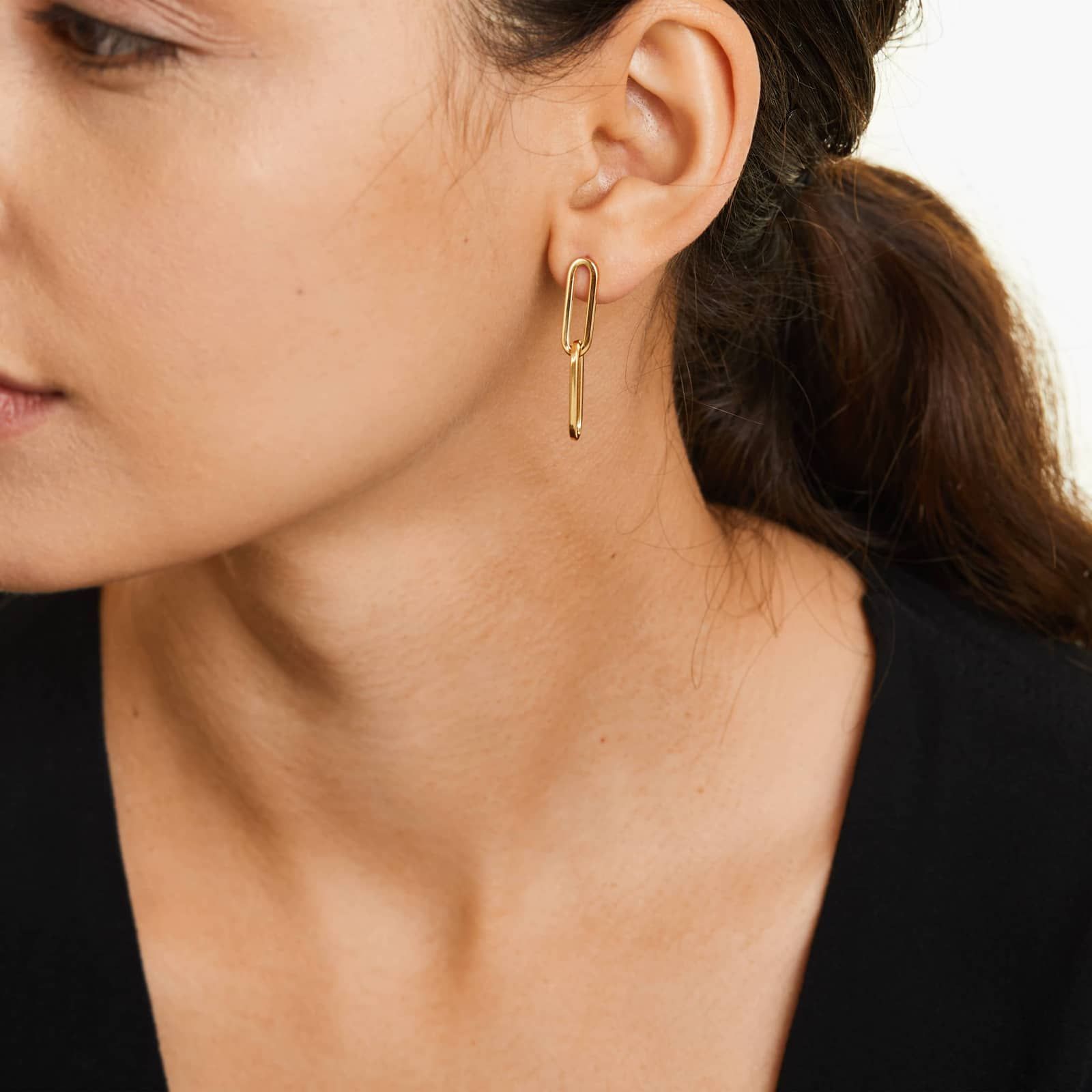 Paperclip Chain Drop Earrings In 14K Yellow Gold