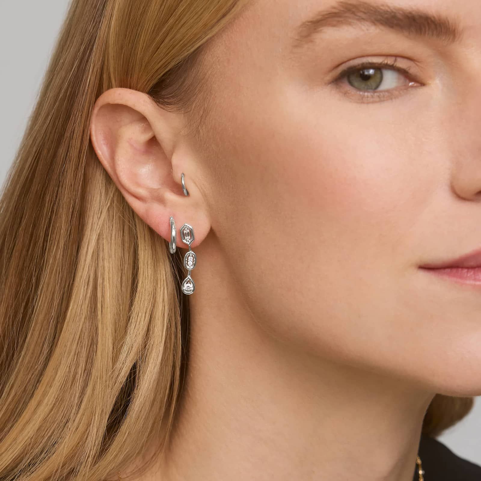 Mixed Shape Diamond Drop Earrings in 14K White Gold