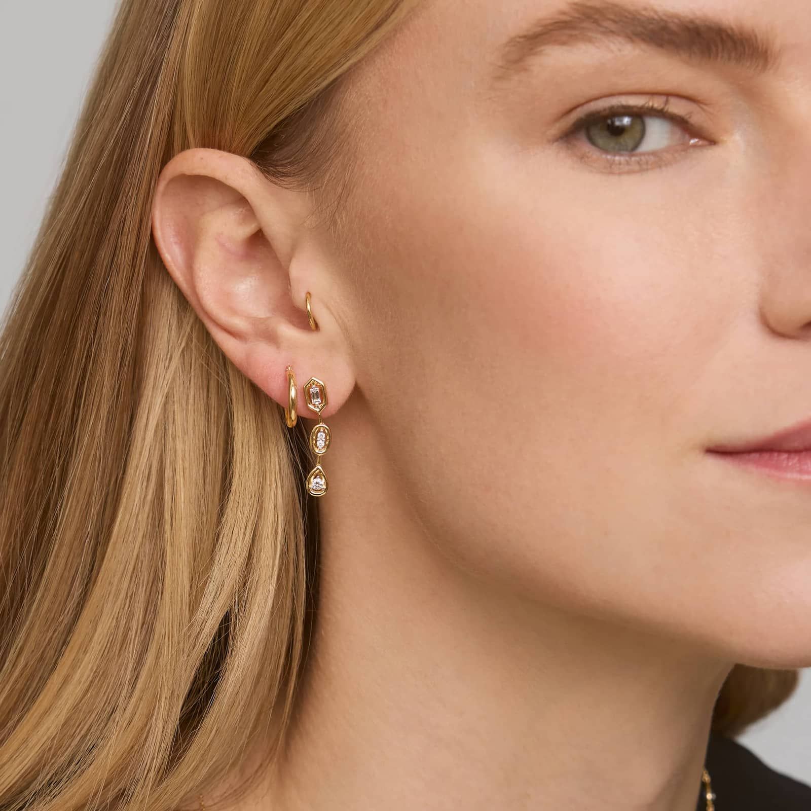 Mixed Shape Diamond Drop Earrings in 14K Yellow Gold