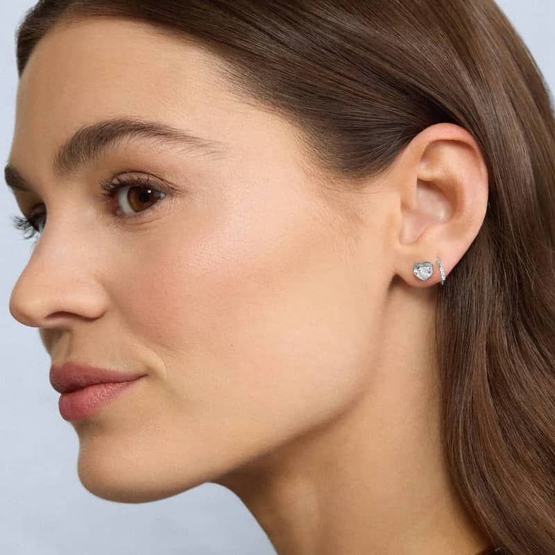 Heart Diamond Stud Bezel Earrings in 14K White Gold