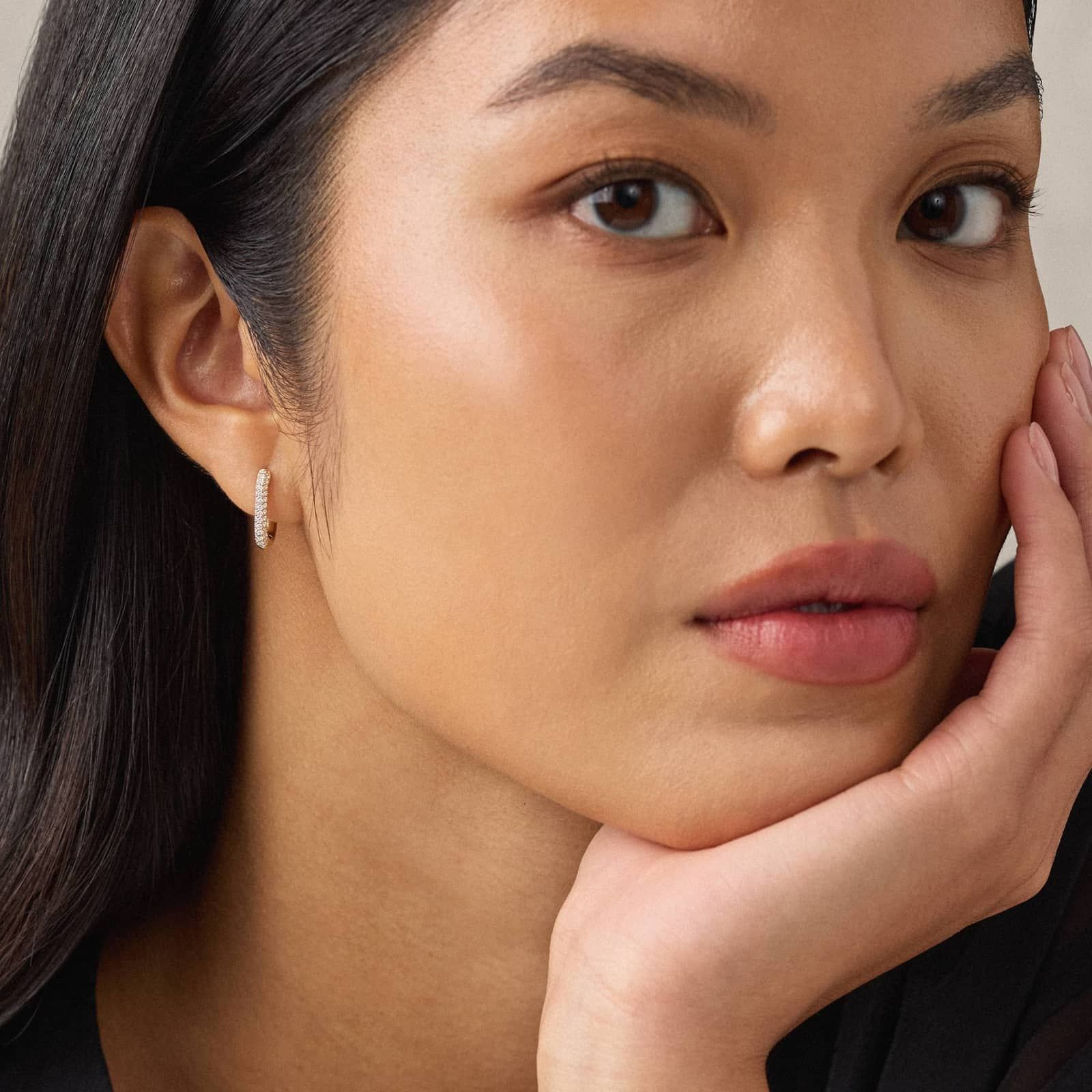 Ellipse Huggie Earrings in 14K Yellow Gold with Diamonds