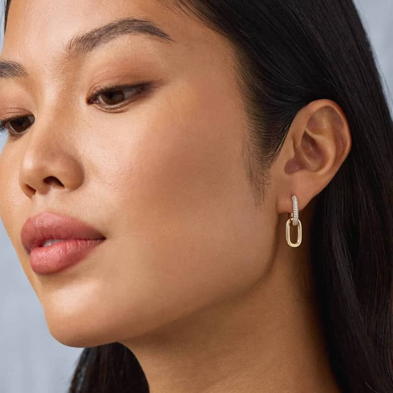Ellipse Drop Earrings in 14K Yellow Gold with Diamonds