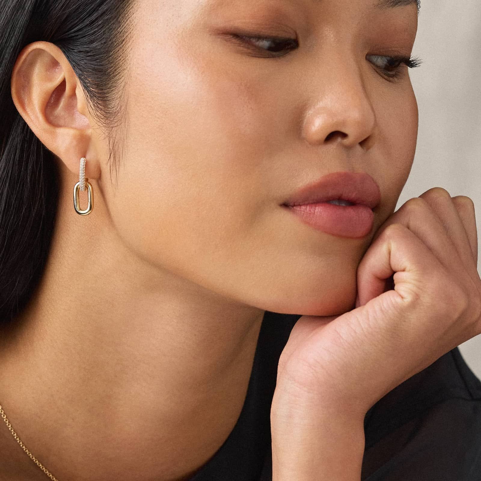 Ellipse Drop Earrings in 14K Yellow Gold with Diamonds