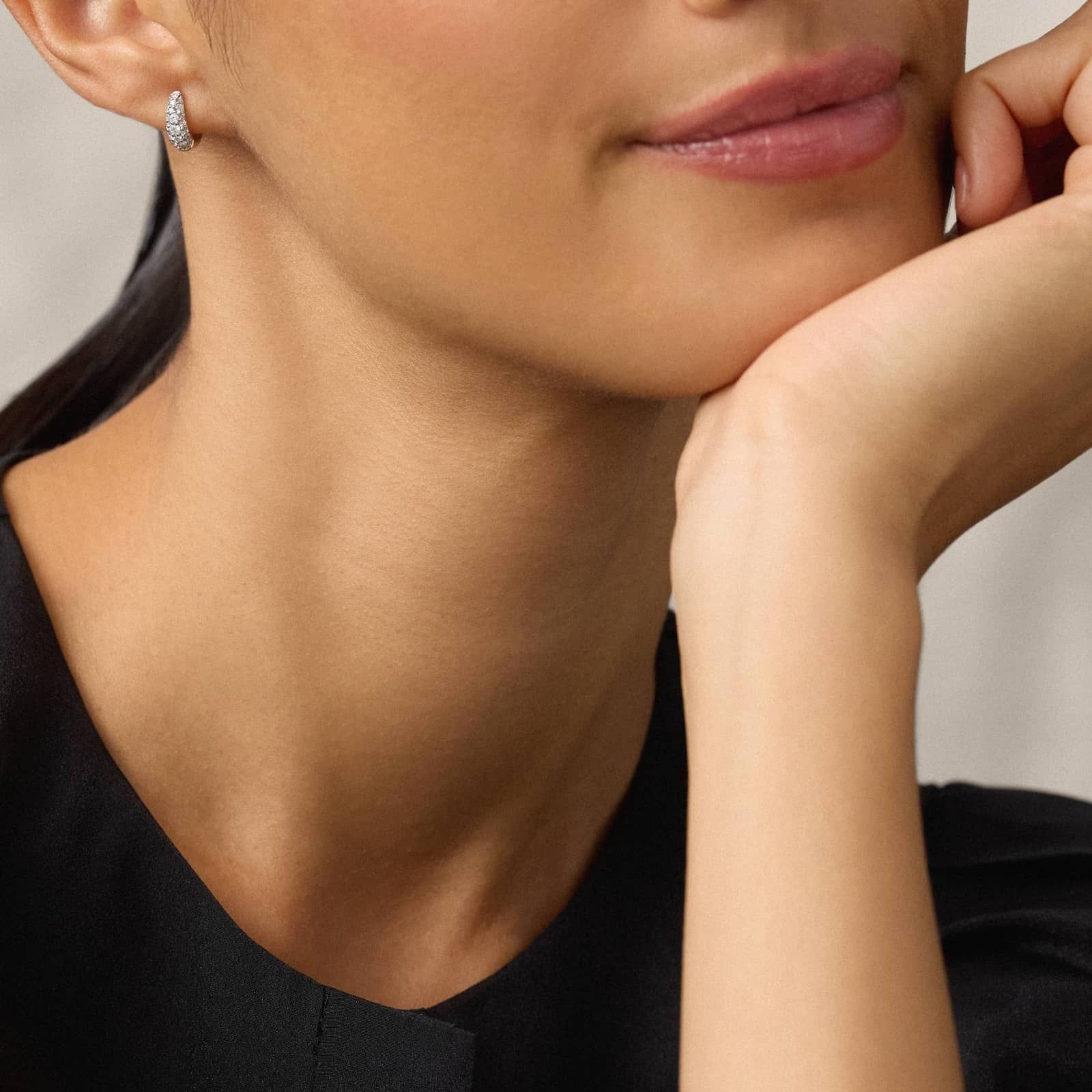 Modern Pave Tapered Huggie Earrings in 14K Yellow Gold With Diamonds