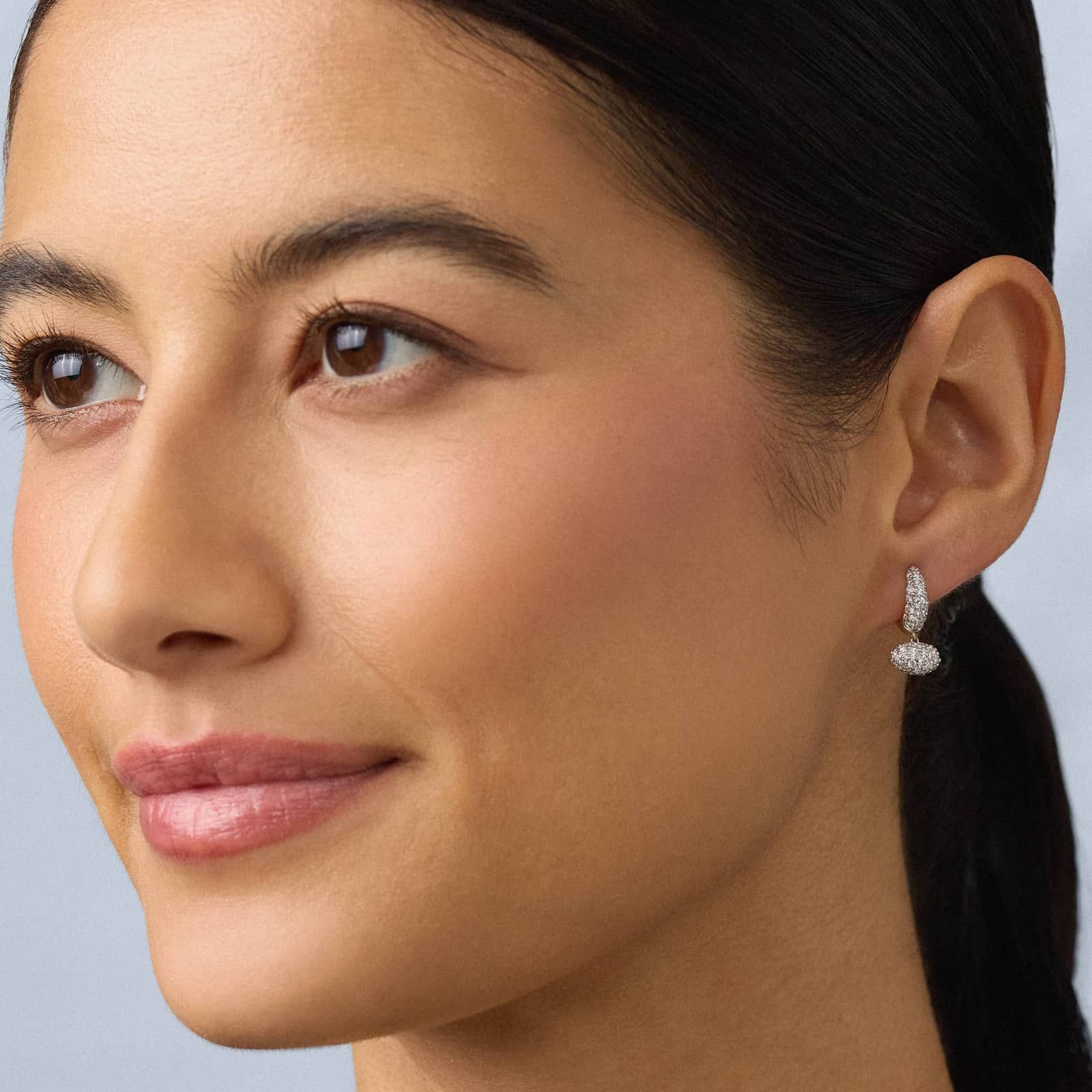 Modern Pave Mini Drop Earrings in 14K Yellow Gold With Diamonds