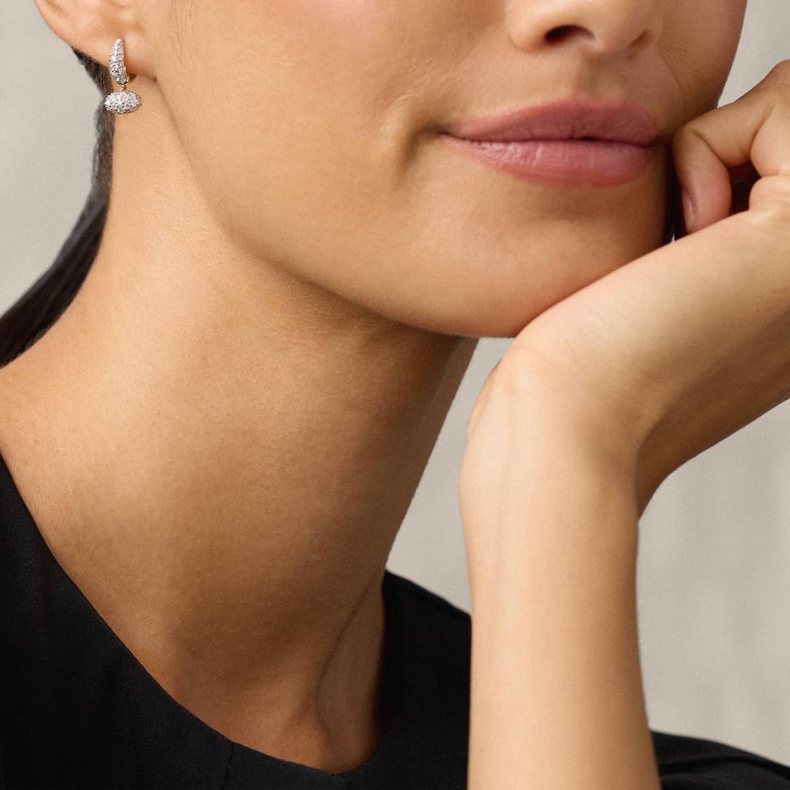 Modern Pave Mini Drop Earrings in 14K Yellow Gold With Diamonds