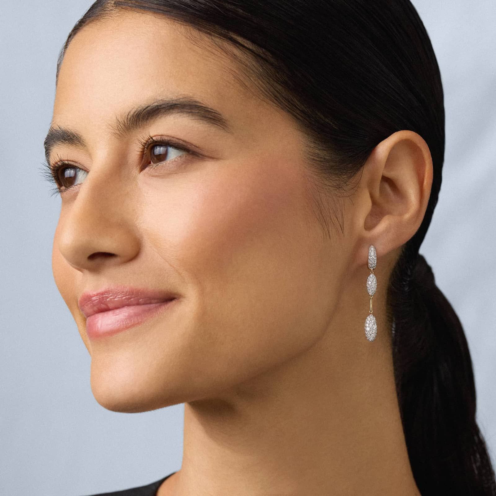 Modern Pave Drop Earrings in 14K Yellow Gold With Diamonds