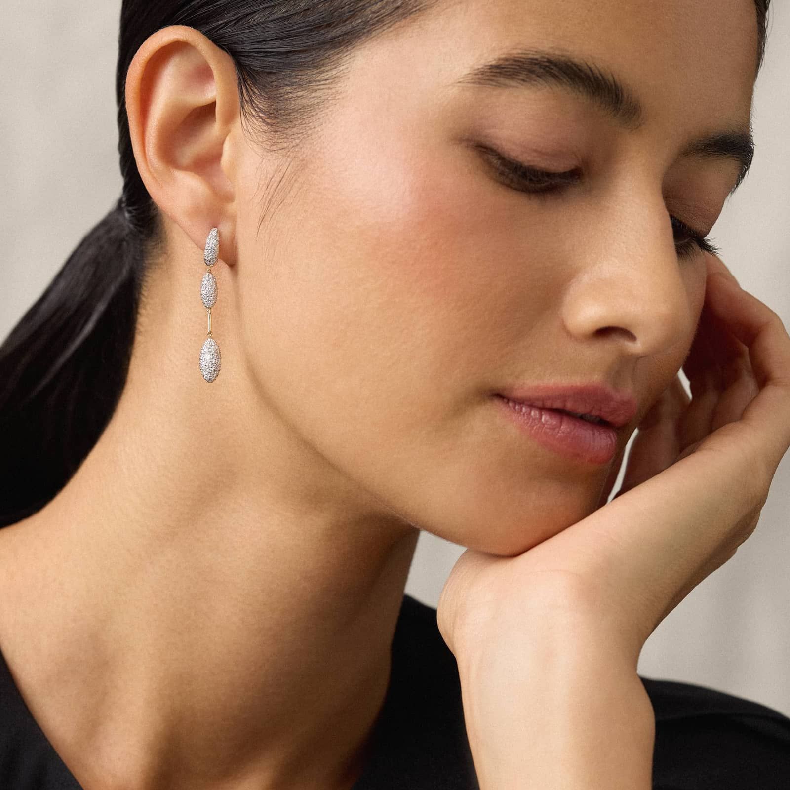 Modern Pave Drop Earrings in 14K Yellow Gold With Diamonds