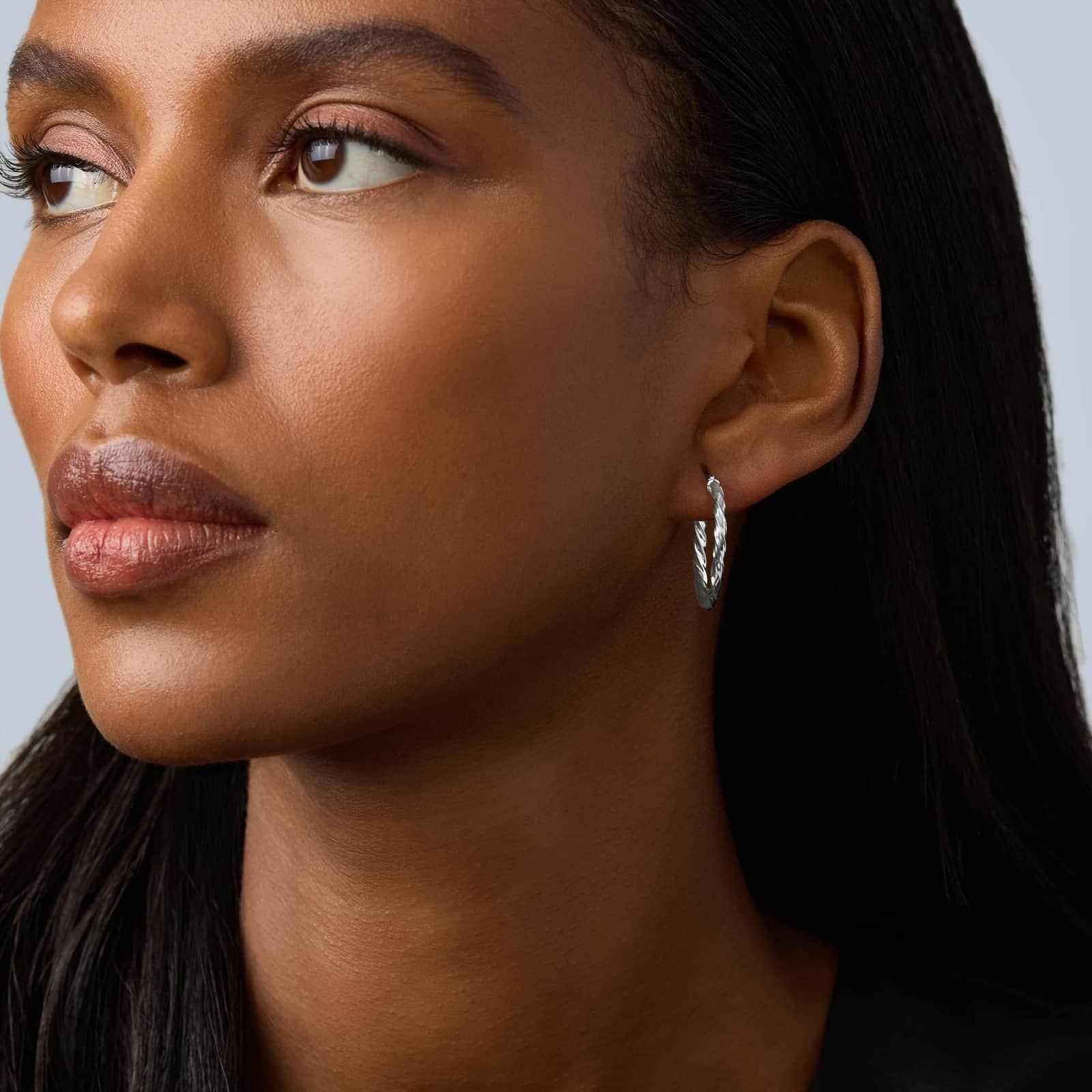 Round Twist Hoop Earrings (2x25mm) in 14K White Gold