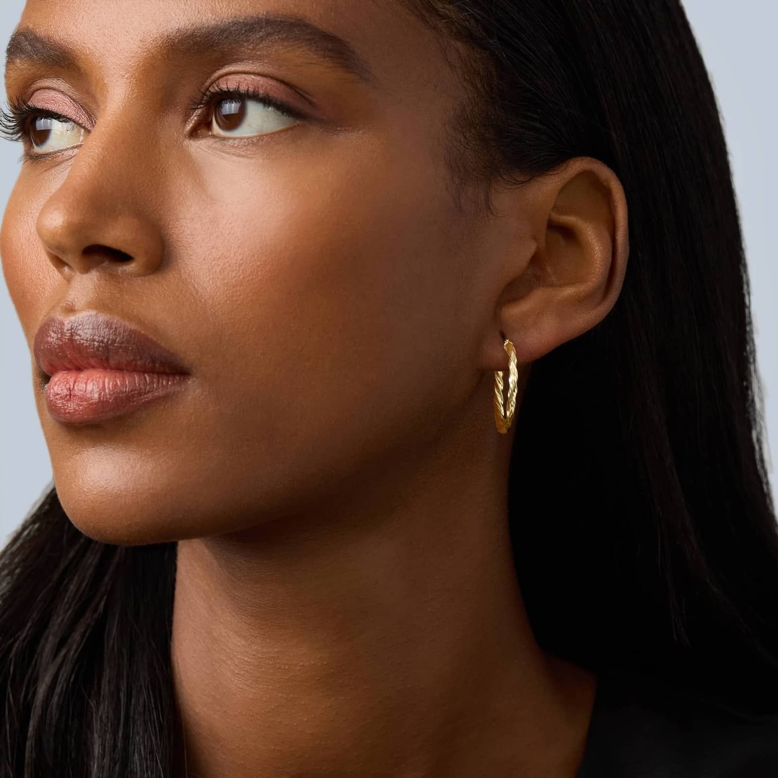Round Twist Hoop Earrings (2x25mm) in 14K Yellow Gold