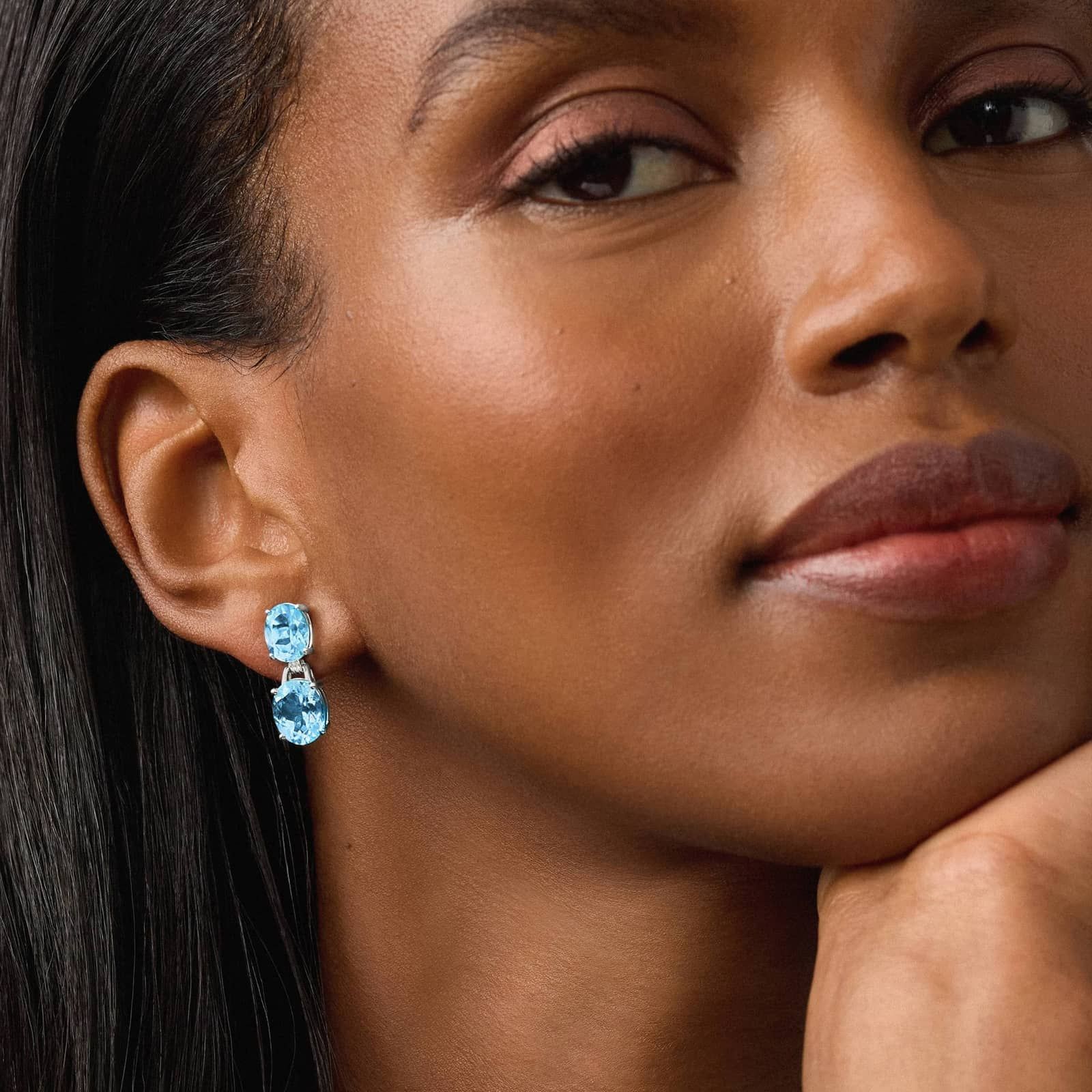 Blue Topaz Drop Earrings in Sterling Silver