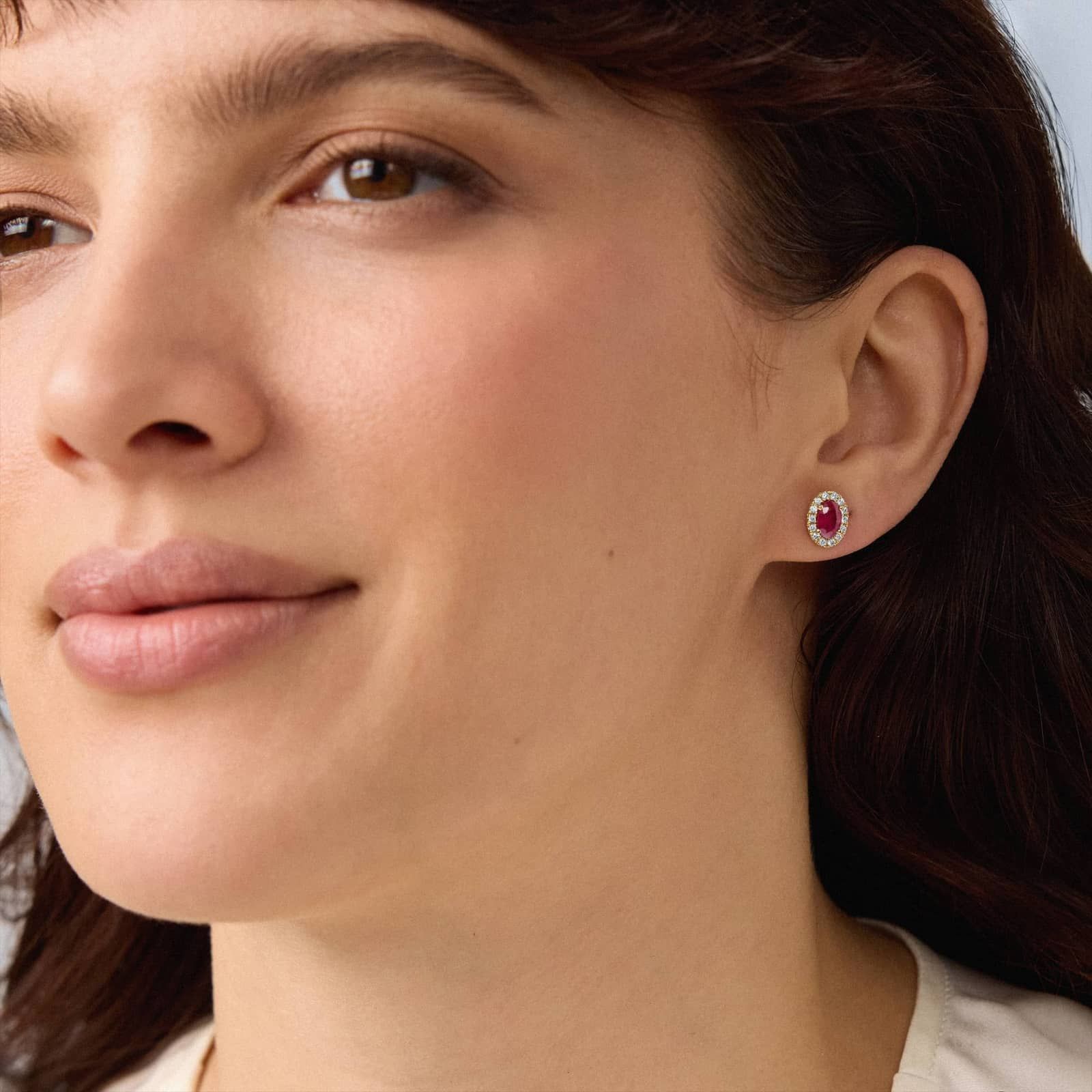 Ruby Studs with Diamond Halo in 14K Yellow Gold (1/5 ct. tw.)