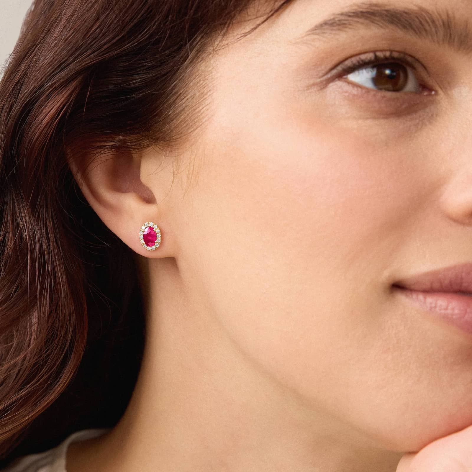 Ruby Studs with Diamond Halo in 14K Yellow Gold (1/5 ct. tw.)