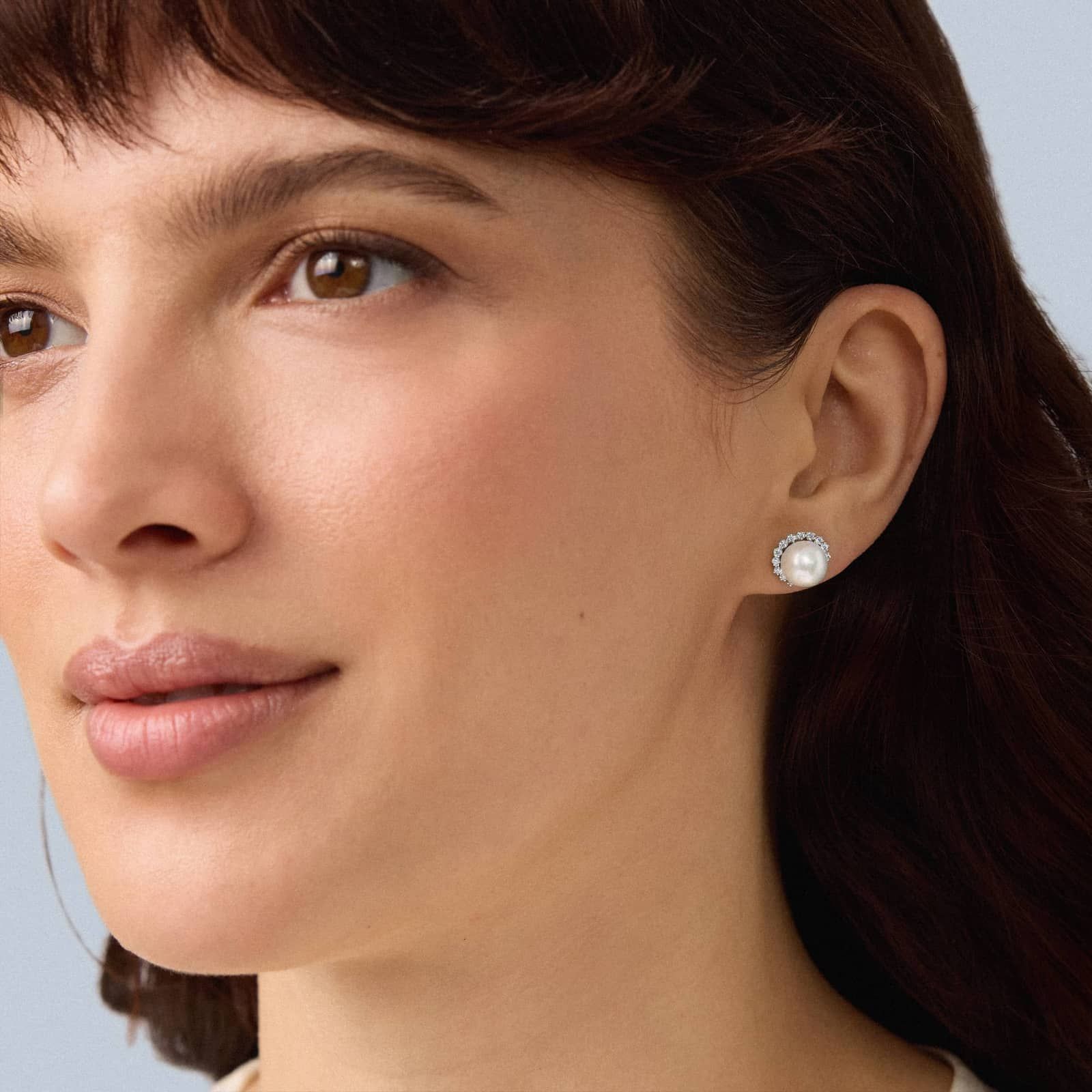 Pearl Studs with Diamond Halo in 14K White Gold (1/4 ct. tw.)