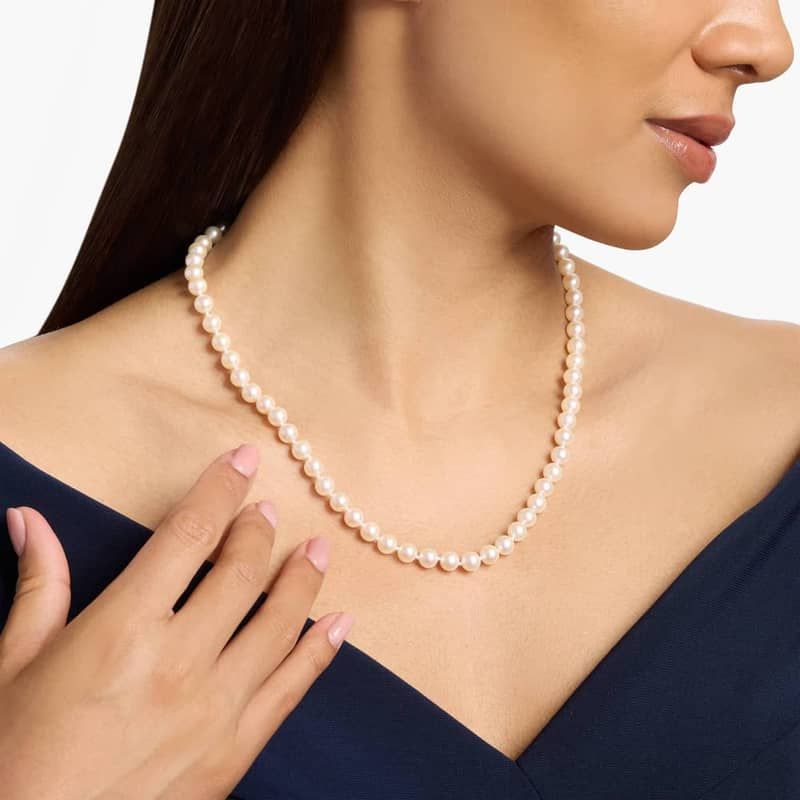 20" Classic Akoya Cultured Pearl Strand Necklace in 18k White Gold (6.5-7.0mm)