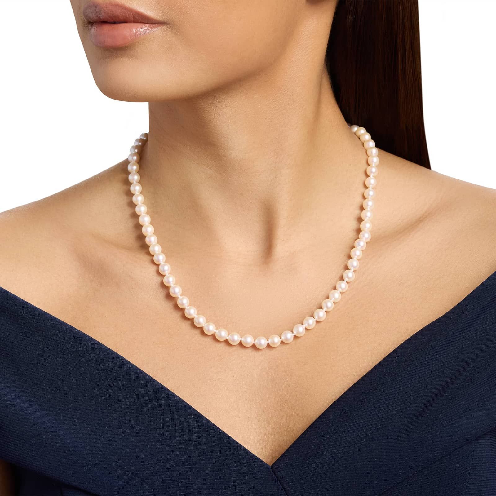 20" Classic Akoya Cultured Pearl Strand Necklace in 18k White Gold (6.5-7.0mm)