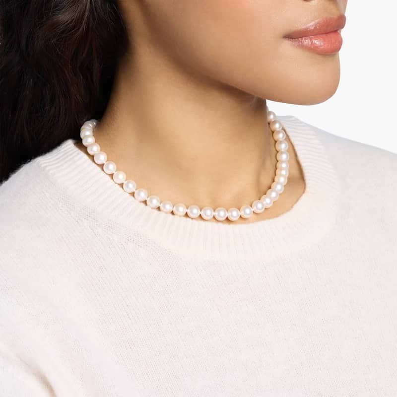 24" Classic Akoya Cultured Pearl Strand Necklace in 18k White Gold (8.0-8.5mm)