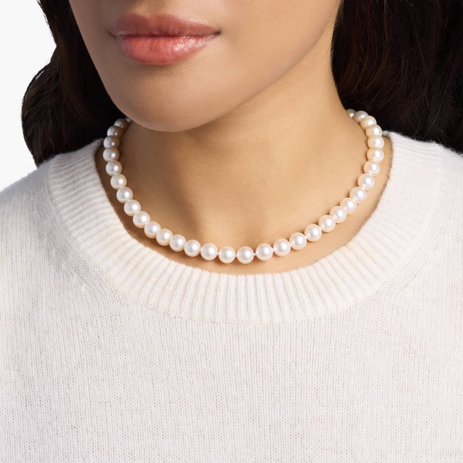24" Classic Akoya Cultured Pearl Strand Necklace in 18k White Gold (8.0-8.5mm)