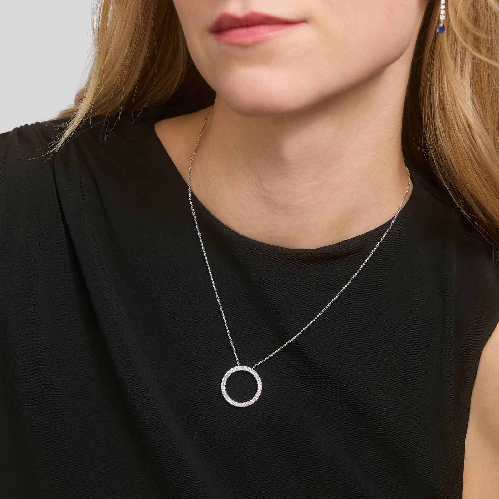 Riviera Pavé Diamond Circle Necklace with 1 CTW Round Cut Lab-Grown Diamonds in 14K White Gold