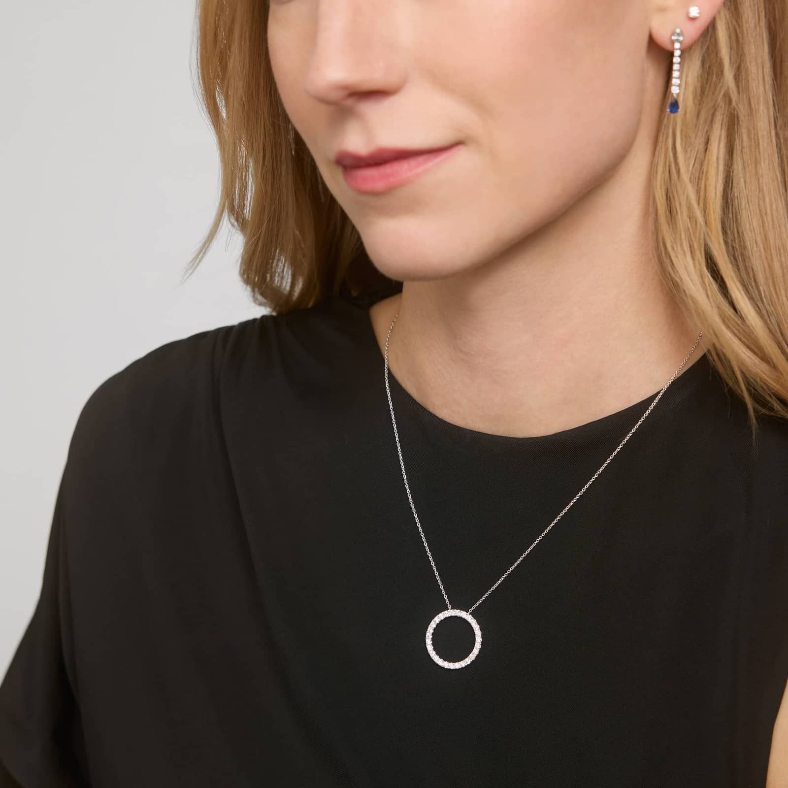 Riviera Pavé Diamond Circle Necklace with 1 CTW Round Cut Lab-Grown Diamonds in 14K White Gold