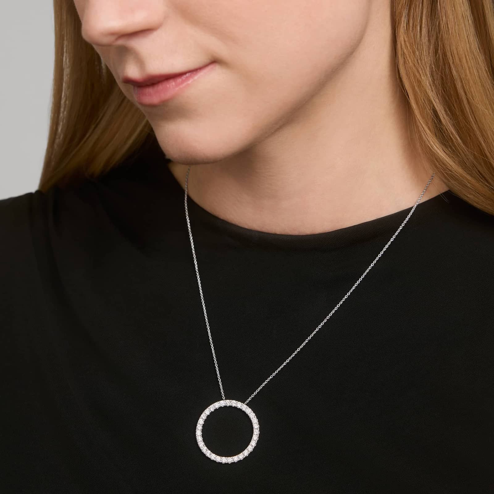 Riviera Pavé Diamond Circle Necklace with 2 CTW Round Cut Lab-Grown Diamonds in 14K White Gold