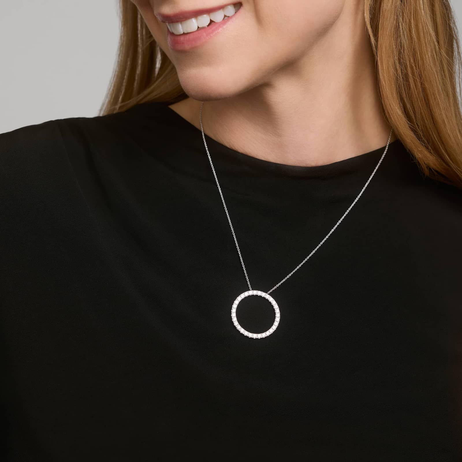 Riviera Pavé Diamond Circle Necklace with 2 CTW Round Cut Lab-Grown Diamonds in 14K White Gold