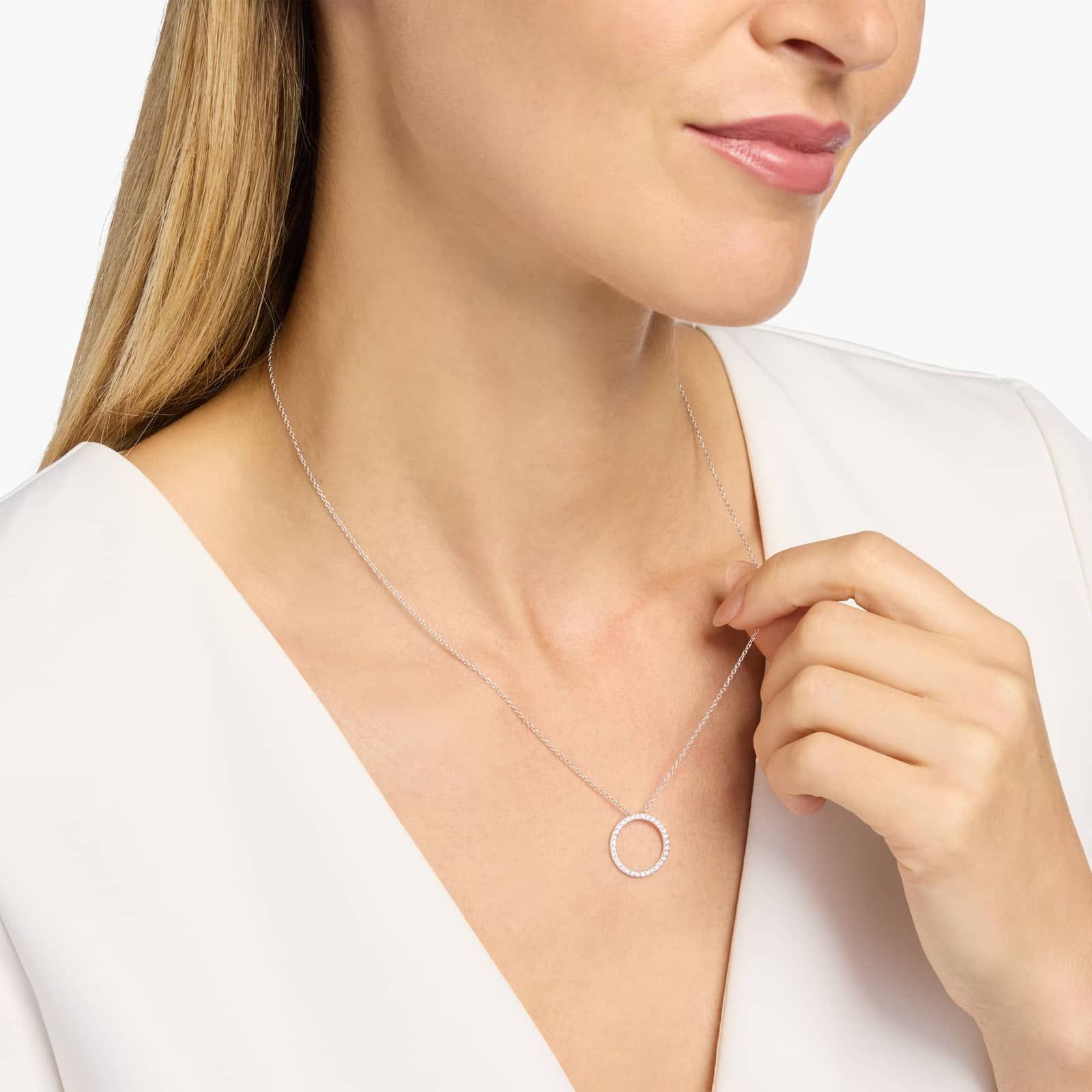 Riviera Pavé Diamond Circle Necklace with 0.75 CTW Round Cut Lab-Grown Diamonds in 14K White Gold