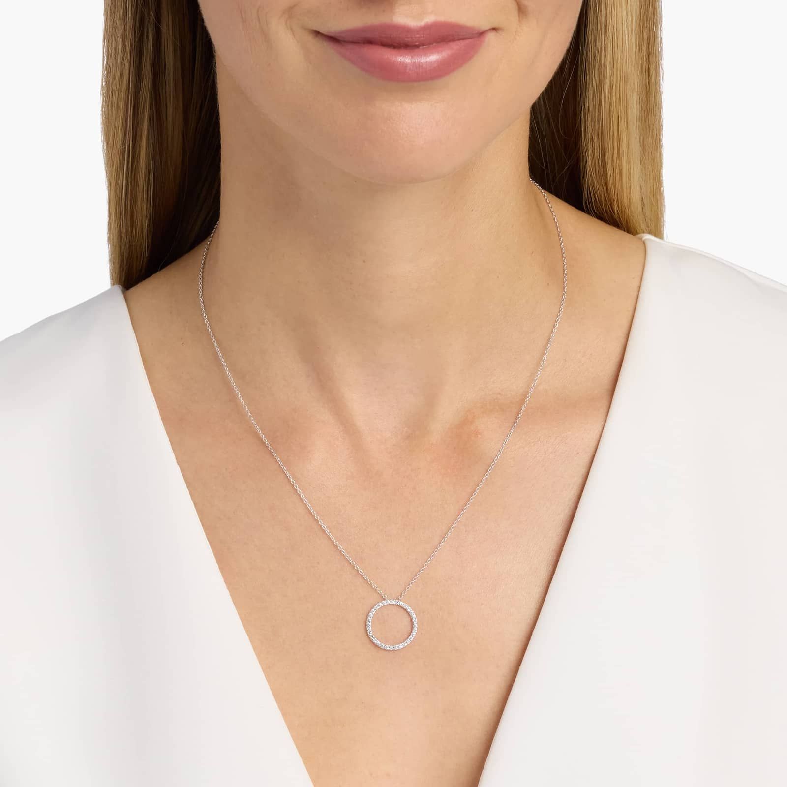 Riviera Pavé Diamond Circle Necklace with 0.75 CTW Round Cut Lab-Grown Diamonds in 14K White Gold