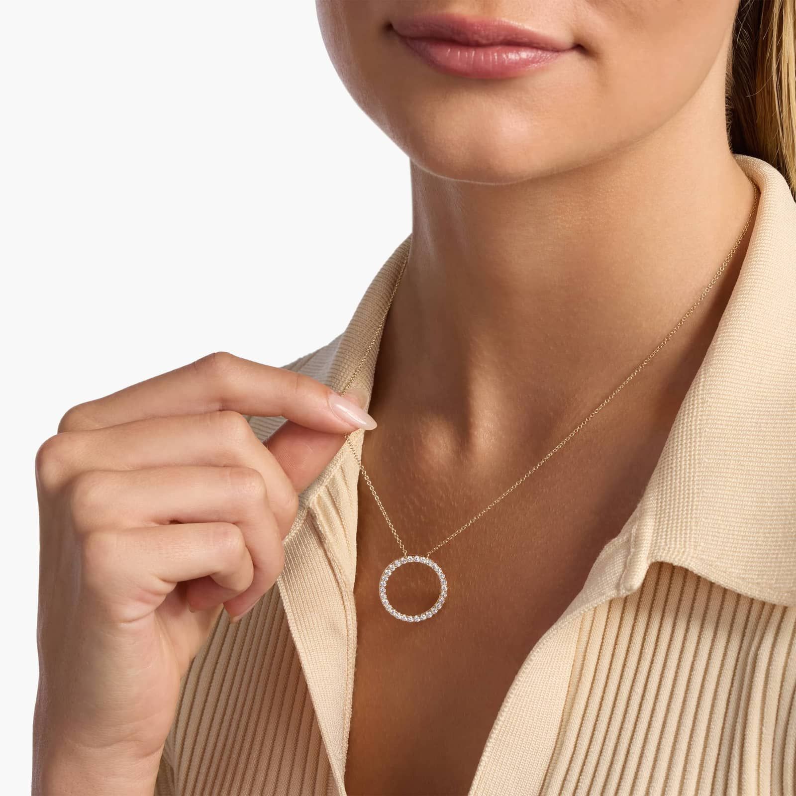 Riviera Pavé Diamond Circle Necklace with 0.75 CTW Round Cut Lab-Grown Diamonds in 14K Yellow Gold
