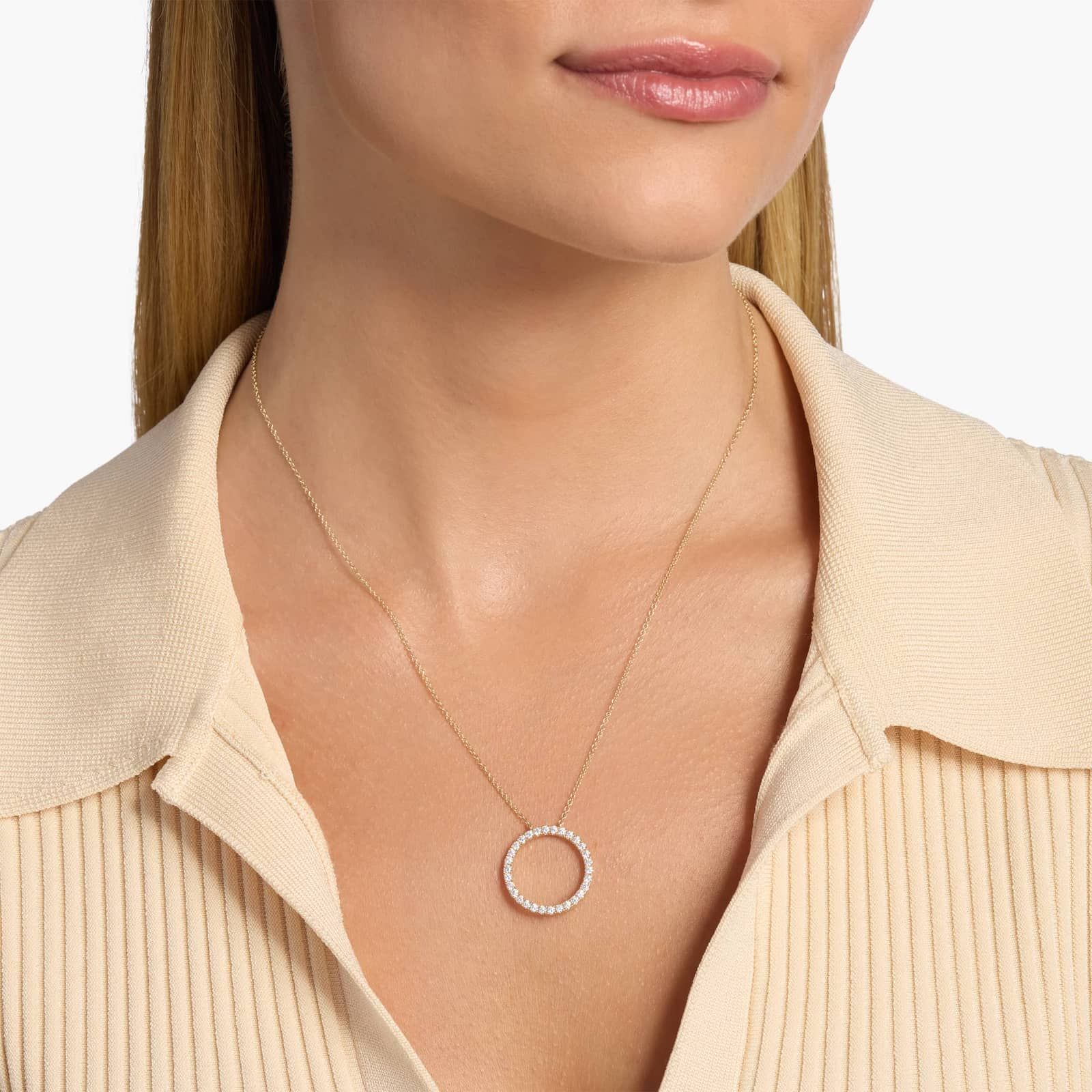Riviera Pavé Diamond Circle Necklace with 0.75 CTW Round Cut Lab-Grown Diamonds in 14K Yellow Gold