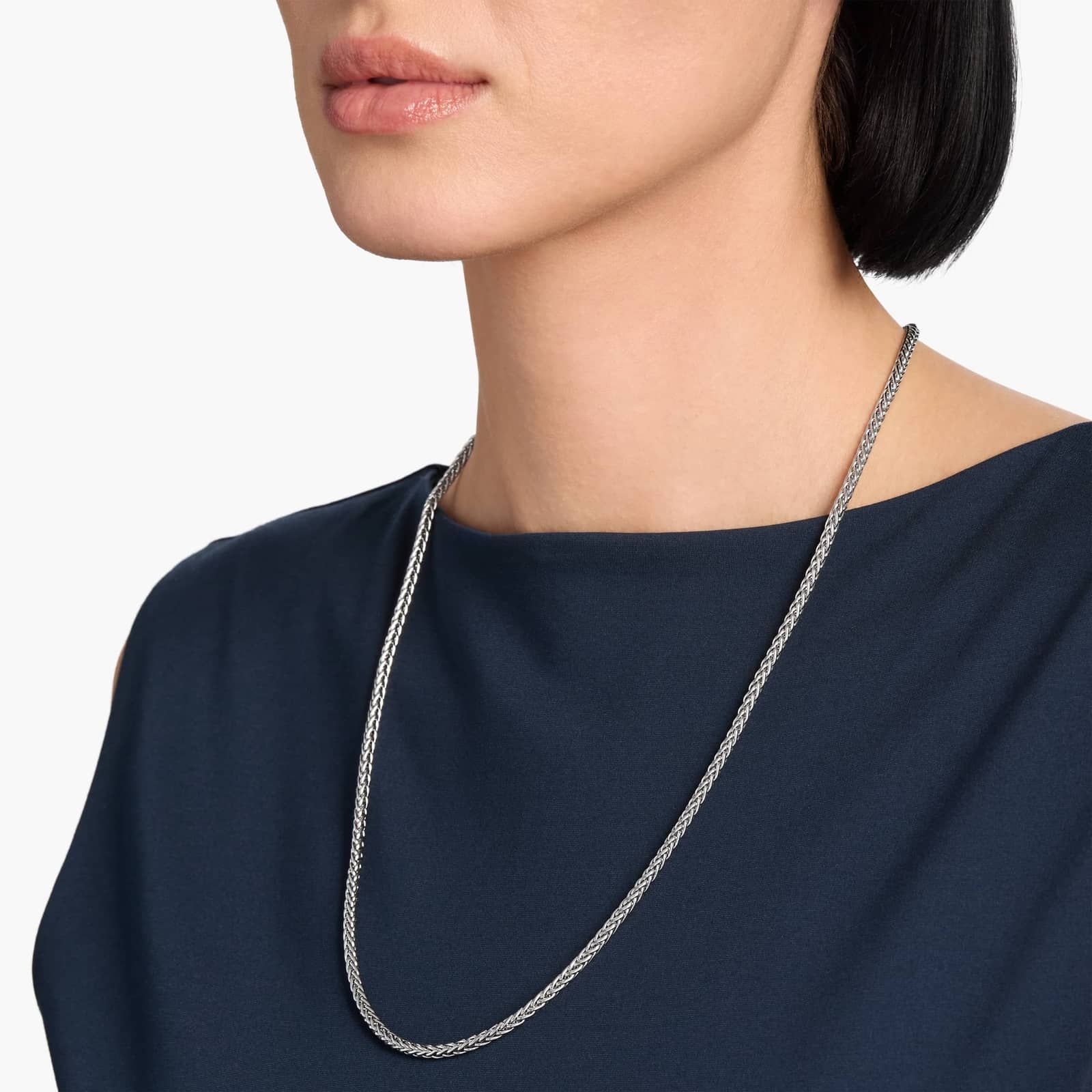 24" Wheat Chain Necklace in 14k Italian White Gold (3.1 mm)