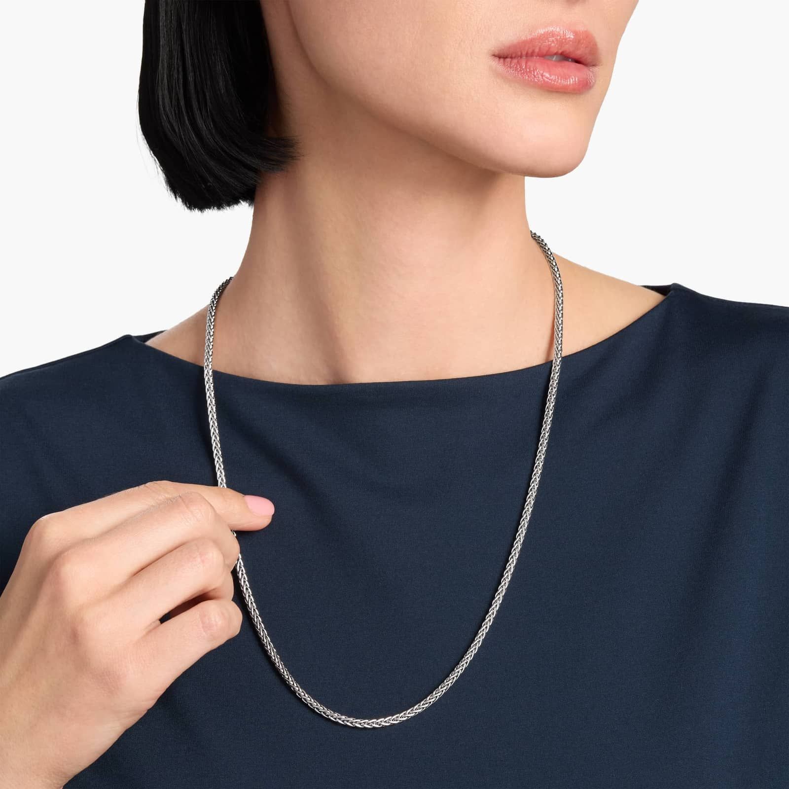 24" Wheat Chain Necklace in 14k Italian White Gold (3.1 mm)