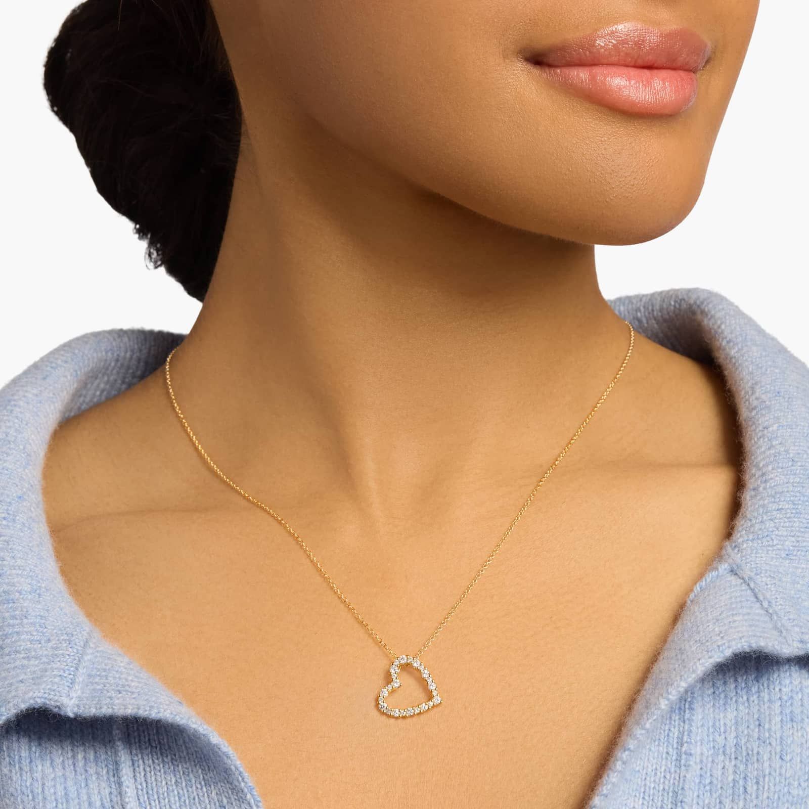 Luna Diamond Tilted Heart Shape Pendant with 0.5 CTW Round Cut Lab-Grown Diamonds in 14K Yellow Gold
