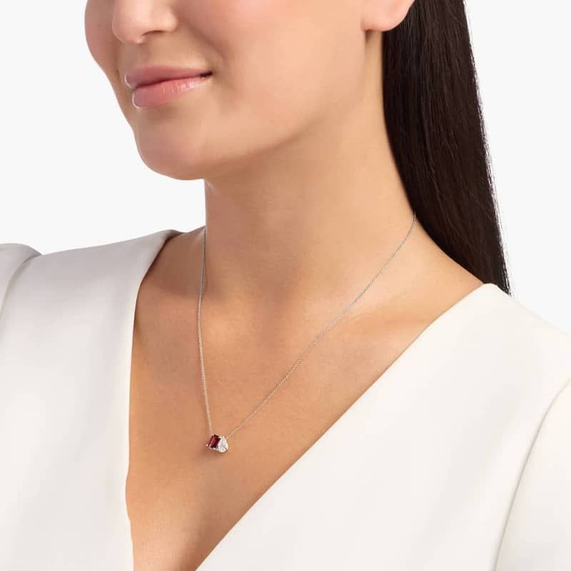 Lab Grown Diamond and Garnet Two Stone Pendant in 14k White Gold