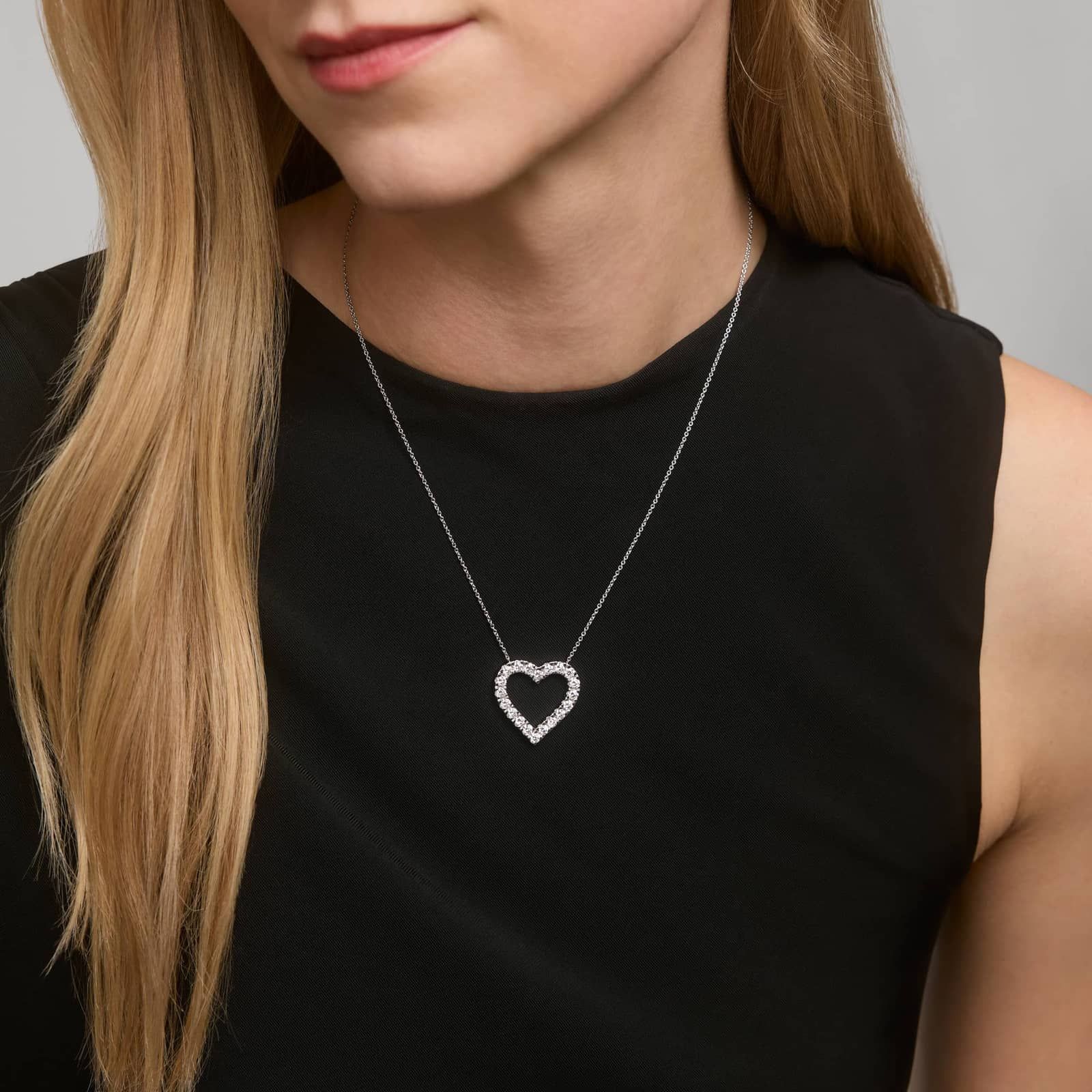Riveria Pavé Heart Pendant Necklace with 2 CTW Round Cut Lab-Grown Diamonds in 14K White Gold