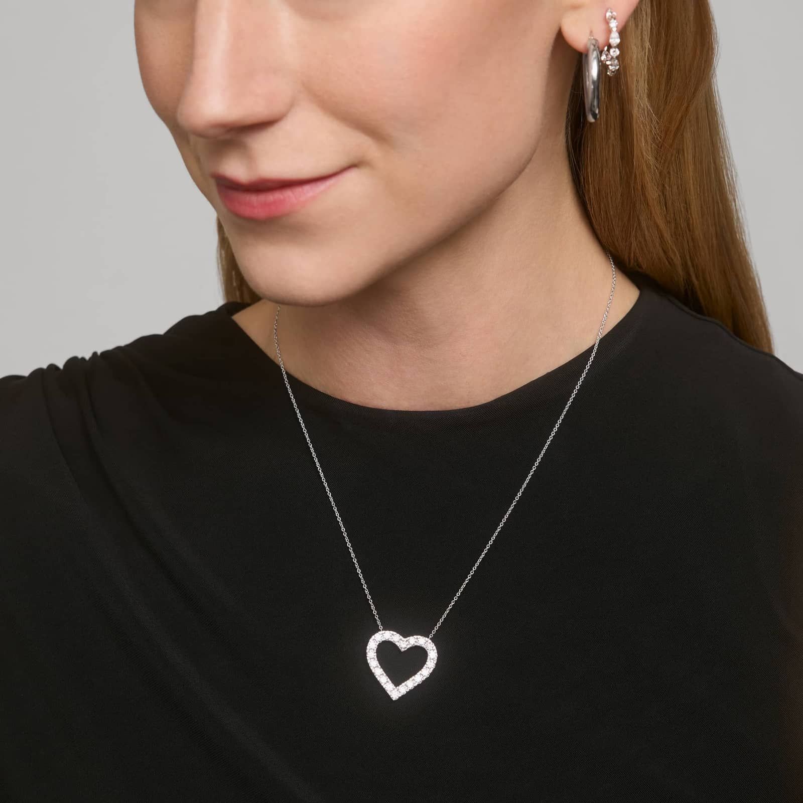 Riveria Pavé Heart Pendant Necklace with 2 CTW Round Cut Lab-Grown Diamonds in 14K White Gold