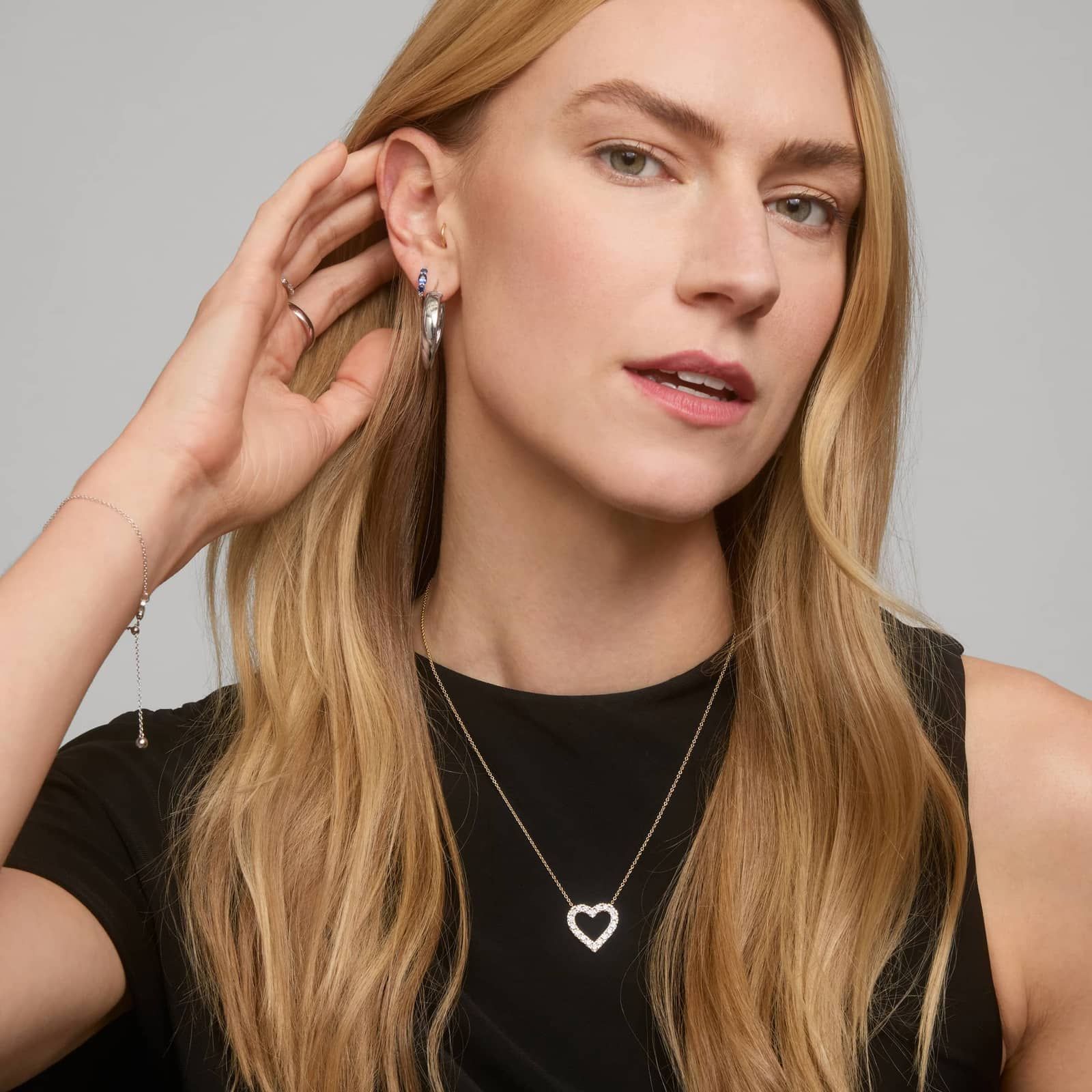 Riveria Pavé Heart Pendant Necklace with 0.75 CTW Round Cut Lab-Grown Diamonds in 14K Yellow Gold