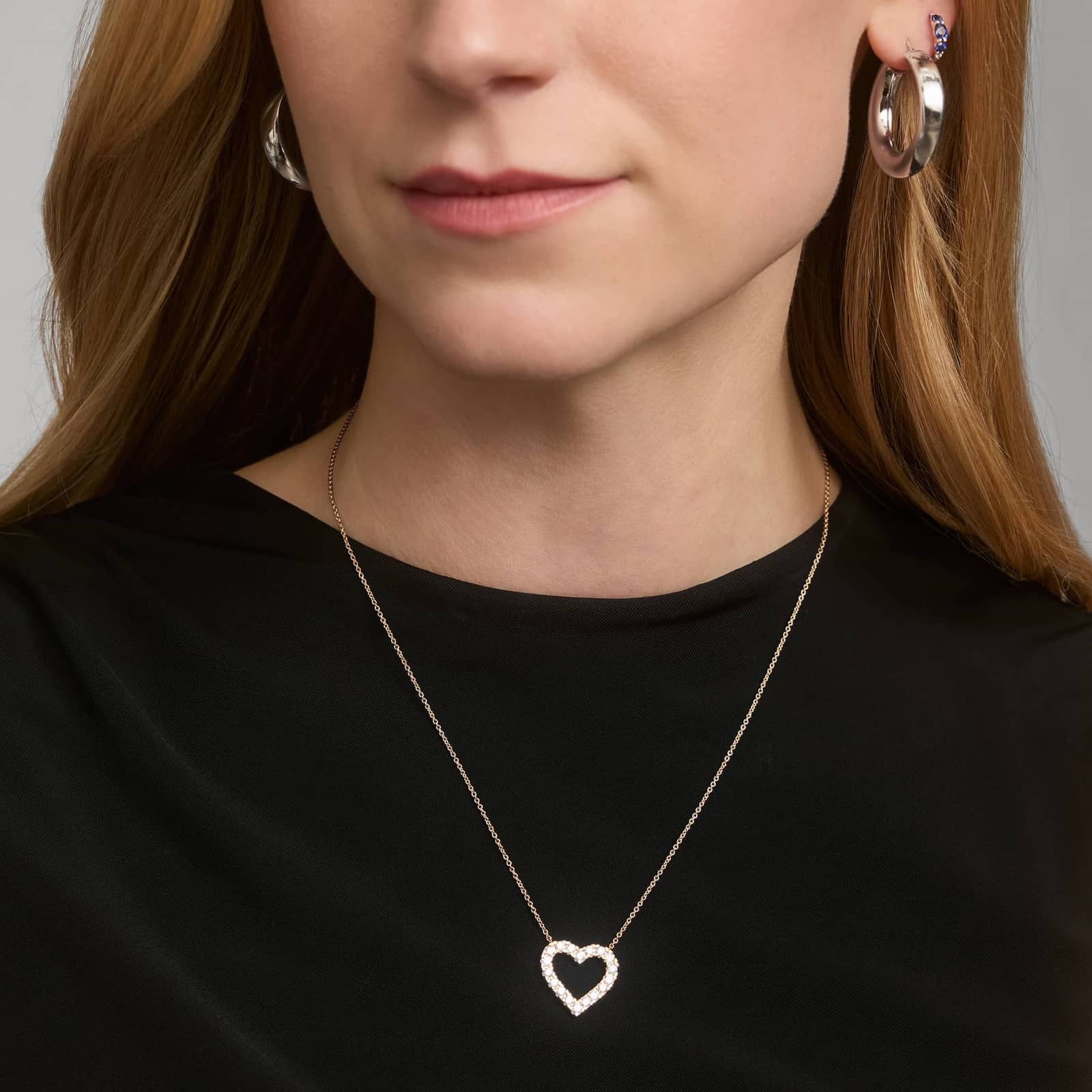 Riveria Pavé Heart Pendant Necklace with 1 CTW Round Cut Lab-Grown Diamonds in 14K Yellow Gold