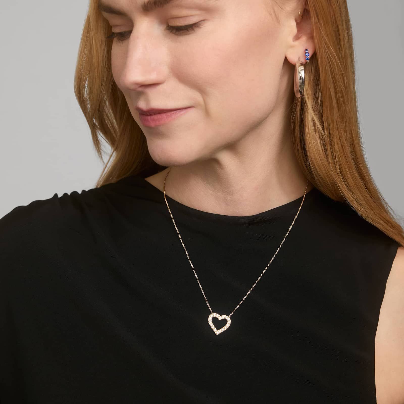 Riveria Pavé Heart Pendant Necklace with 1 CTW Round Cut Lab-Grown Diamonds in 14K Yellow Gold