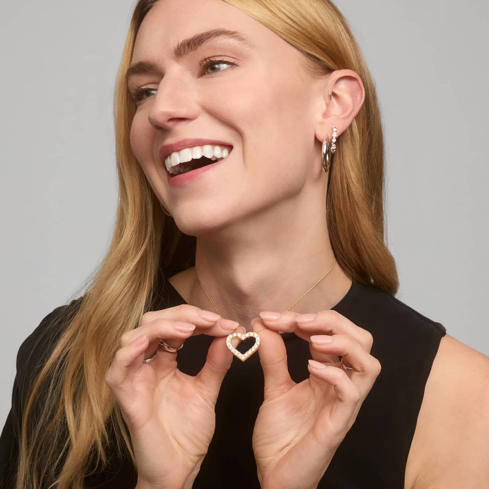 Riveria Pavé Heart Pendant Necklace with 2 CTW Round Cut Lab-Grown Diamonds in 14K Yellow Gold