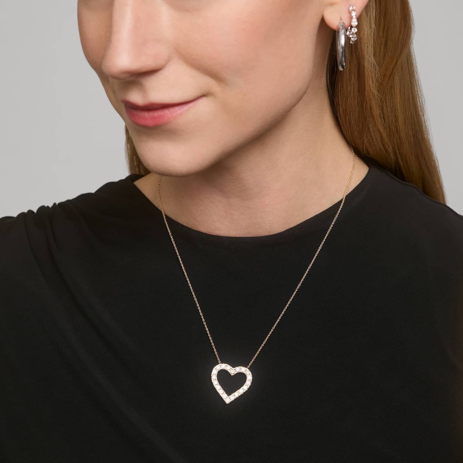 Riveria Pavé Heart Pendant Necklace with 2 CTW Round Cut Lab-Grown Diamonds in 14K Yellow Gold