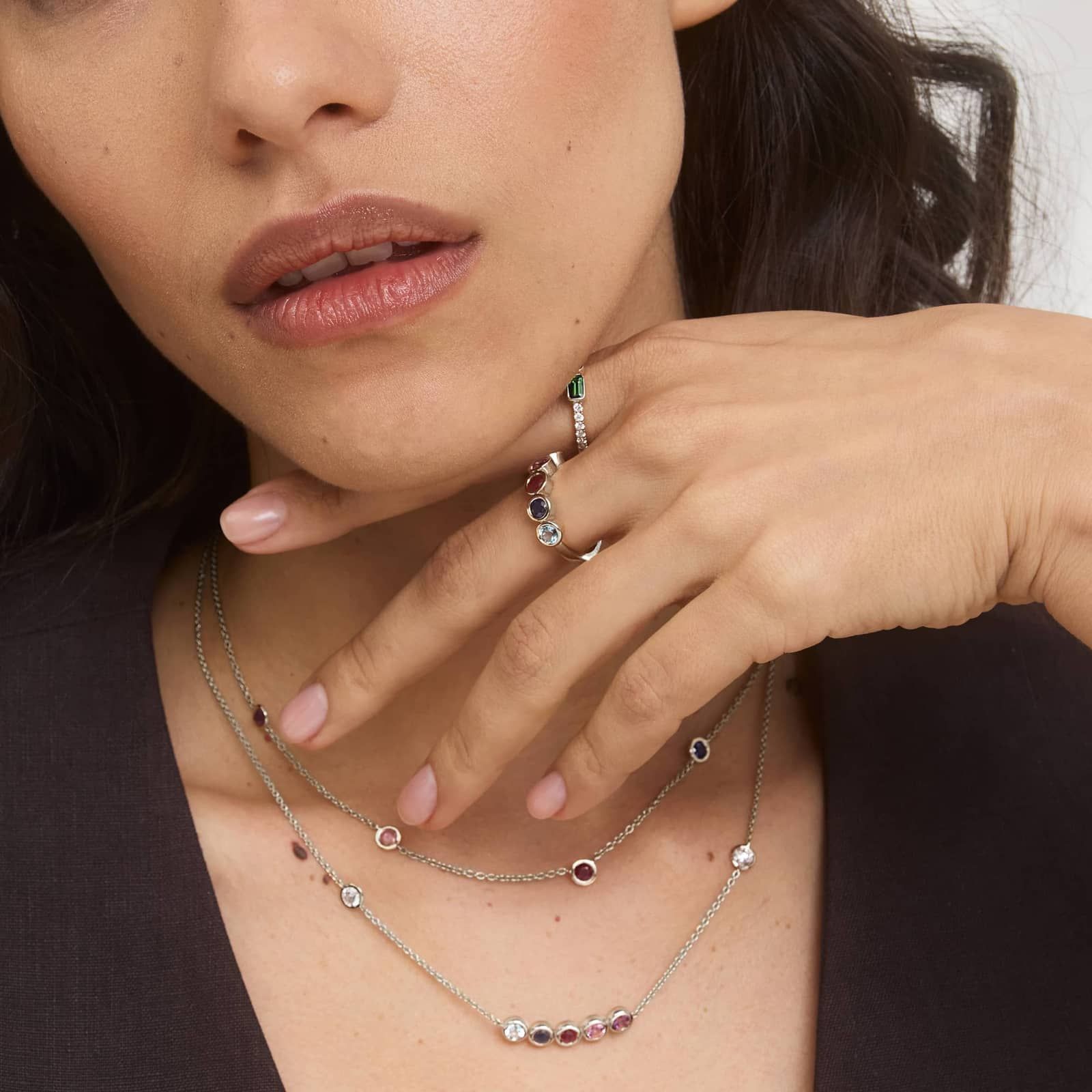 Personalized Round Cut Single Birthstone Smile Necklace With Lab-Grown Diamonds In 14K White Gold