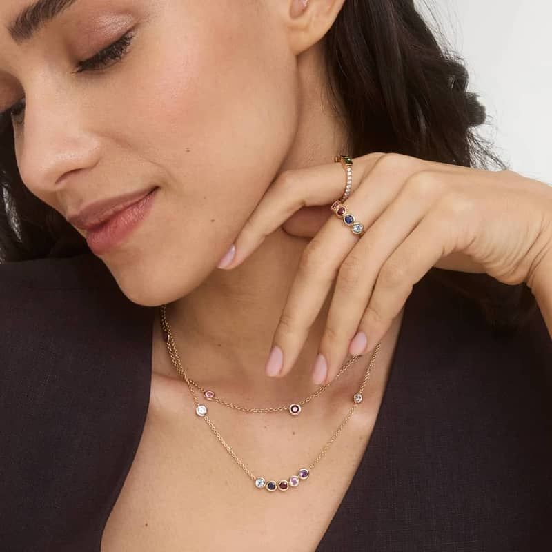 Personalized Round Cut Single Birthstone Smile Necklace With Lab-Grown Diamonds In 14K Yellow Gold