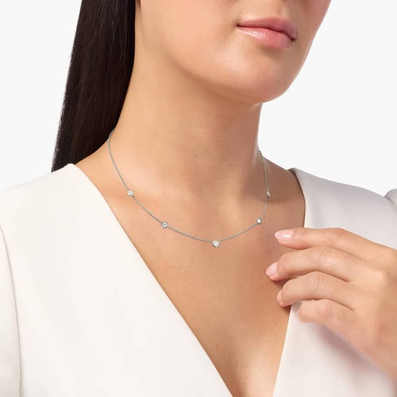 Lab-Grown Diamond Station Necklace With Bezel Settings In 14K White Gold